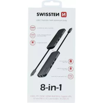 Swissten 8-IN-1 USB-C HUB Aliuminio Korpusas - 440-401-03 (44040103)