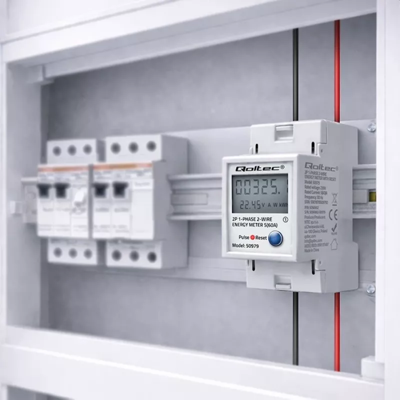 Energijos skaitiklis QOLTEC vienfazis DIN bėgelis 230V (MPN 50979)