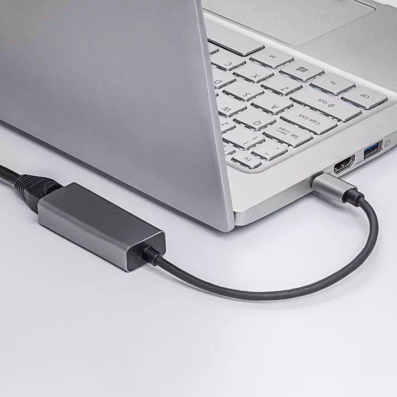 Akyga AK-AD-65 USB-C – Gigabit Ethernet tinklo adapteris, RJ45, 15 cm, sidabrinis