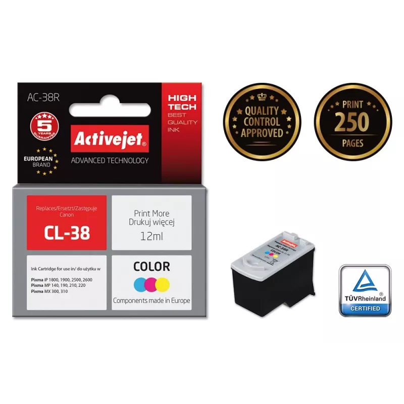 Activejet AC-38R rašalo kasetė (Canon CL-38 pakaitalas; Premium; 12 ml; spalvota)