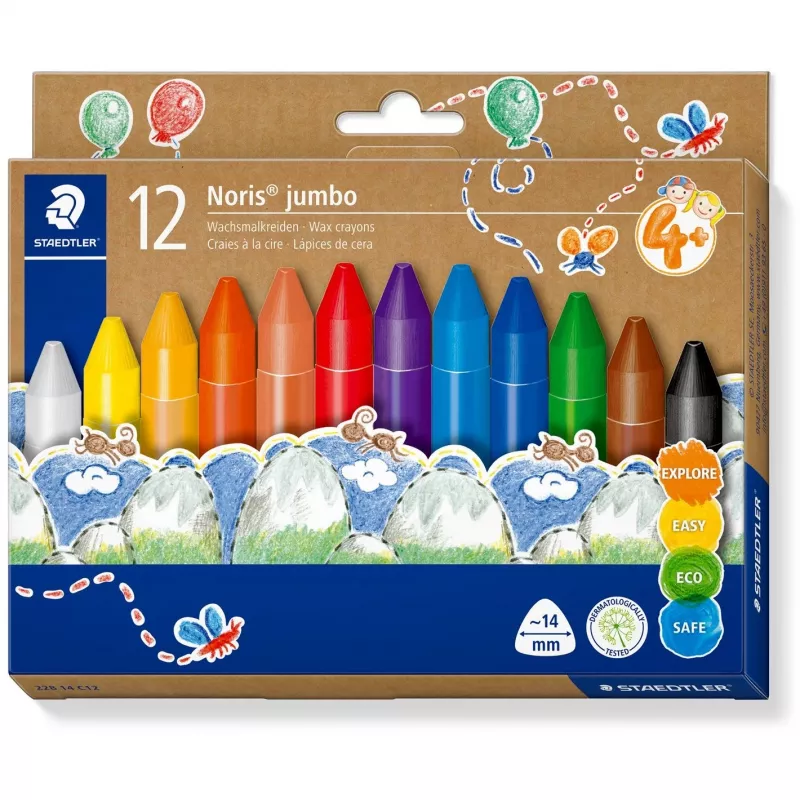 Vaškinės kreidelės Staedtler Noris Jumbo – 12 spalvų, netoksiškos, storos