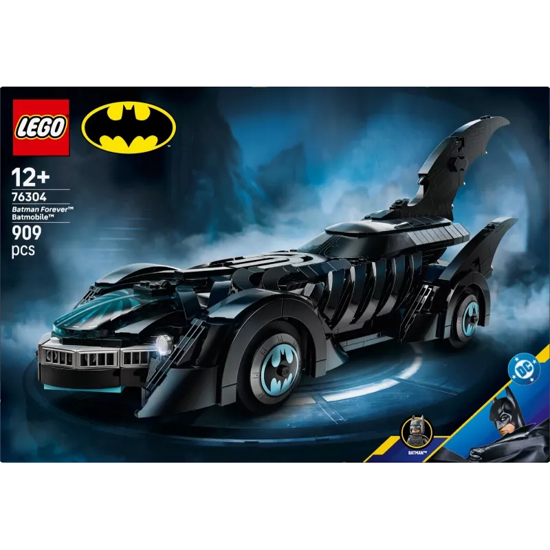 LEGO konstruktorius DC Super Heroes Betmobiliui iš filmo „Betmenas amžiams“ 76304 — 909 dalių, 1 minifigūrėlė, rekomenduojamas amžius 12+