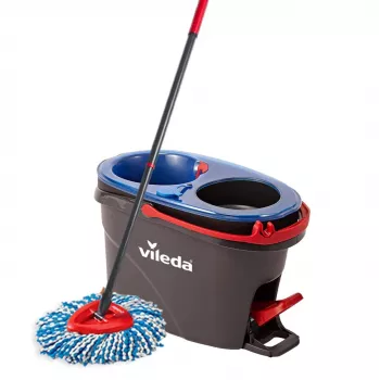Grindų šluostė VILEDA Microfibre 320 mm, teleskopinis kotas 55–123 cm, skalbiama, 360° besisukanti galvutė, juoda/mėlyna/raudona