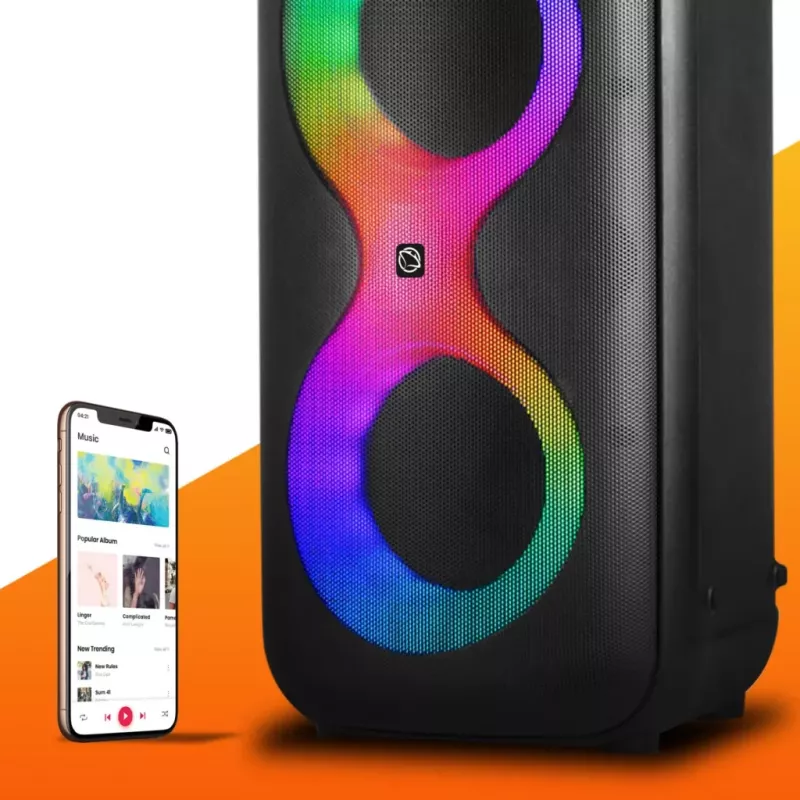 Nešiojamas muzikos centras MANTA SPK0401B100 Bluetooth garsiakalbis, 100 W galia, FM radijas, karaokė, įmontuota baterija, X-BASS
