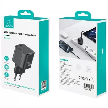 Usams USA001627 20W USB‑C įkroviklis su USB‑C laidu – greito įkrovimo adapteris telefonams ir planšetėms