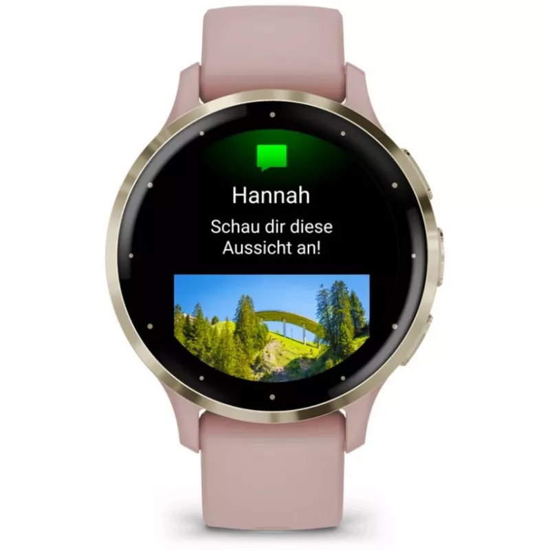 Garmin Venu 3S 3,05 cm (1,2 colio) AMOLED 41 mm Skaitmeninis 390 x 390 pikselių Liečiamas ekranas Auksinė, Rožinė Wi-Fi GPS (palydovas)