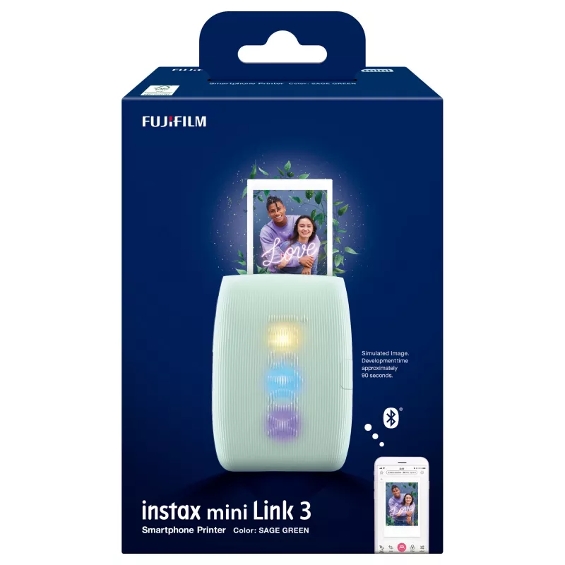 Momentinis spausdintuvas Fujifilm Instax Mini Link3 Šalavijų žalia – 800×600 DPI, spausdina 6,2×4,6 cm, Bluetooth, 0,21 kg