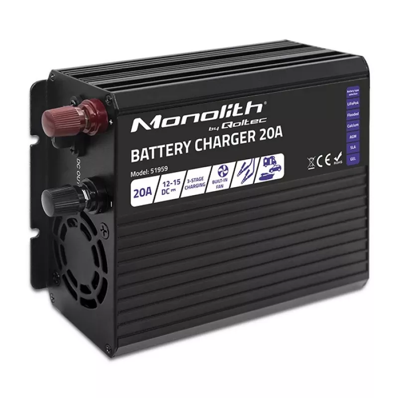 Kroviklis QOLTEC Monolith 20A 12V LiFePO4, AGM, GEL, SLA akumuliatoriams