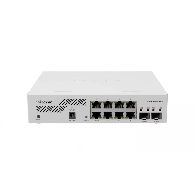 MikroTik CSS610-8G-2S+IN tinklo jungiklis – 8x Gigabit RJ-45, 2x SFP+ 10G, PoE, 12–57V