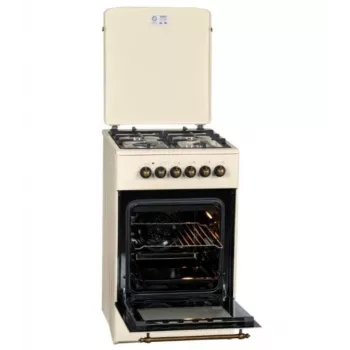 Dujinė-elektrinė viryklė MPM MPM-56-KRM-14, 56 cm, 4 dujiniai degikliai, elektrinė orkaitė, kreminė