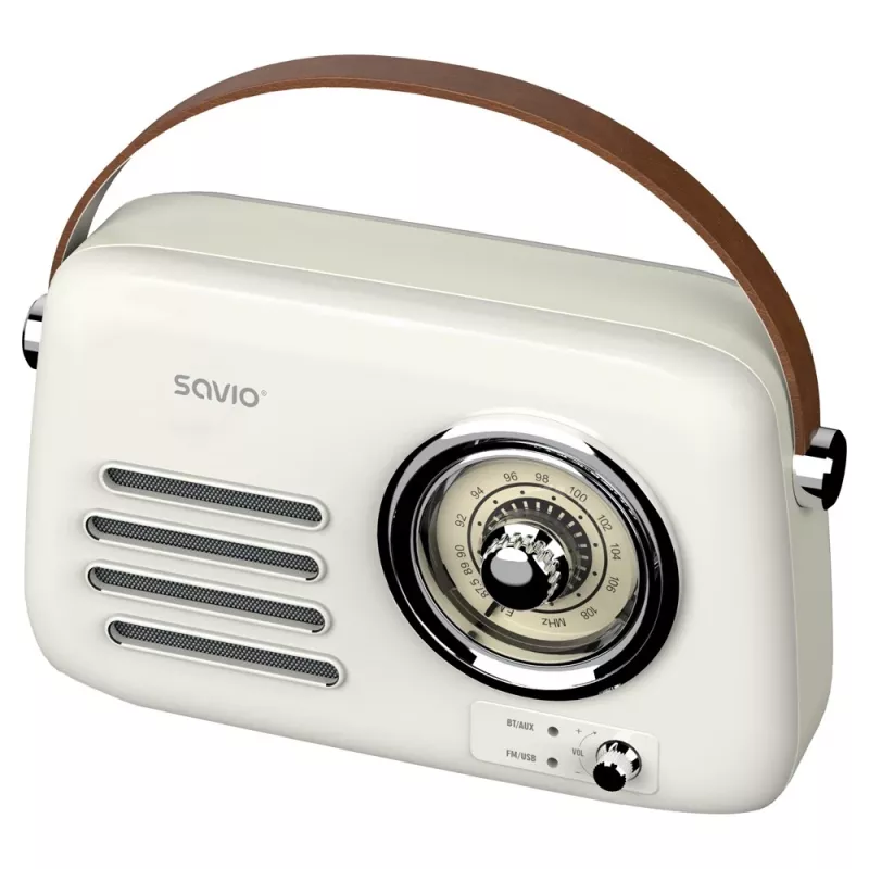 Nešiojamas radijo imtuvas SAVIO RS-02 – analoginis FM imtuvas, Bluetooth 5.3, USB maitinimas, 3 W, baltas