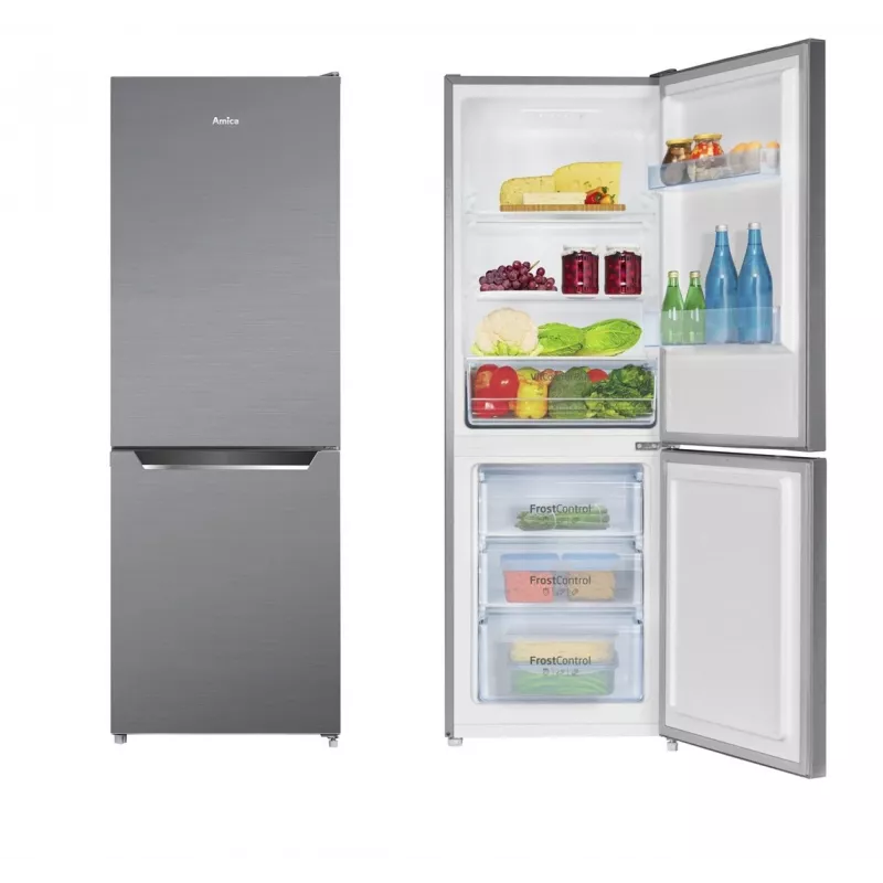 Šaldytuvas-šaldiklis AMICA FK2425.4UNTX(E) laisvai pastatomas 277 L bendras, apatinis šaldiklis 74 L, inverteris, sidabrinis, 1593×540×550 mm