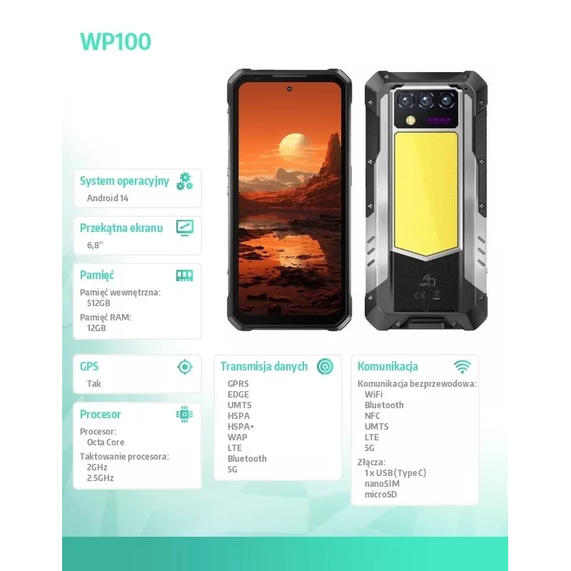 Išmanusis telefonas Oukitel WP100 6,78 colio 12 GB RAM 512 GB juodas
