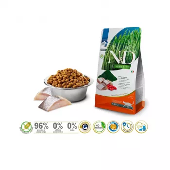 Sausas kačių ėdalas Farmina N&D Spirulina Herring 1,5 kg – be grūdų, 44% baltymų, 20% riebalų
