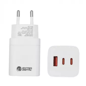 EXTRA DIGITAL GaN 65W įkroviklis su 2x USB Type-C ir USB Type-A, PPS