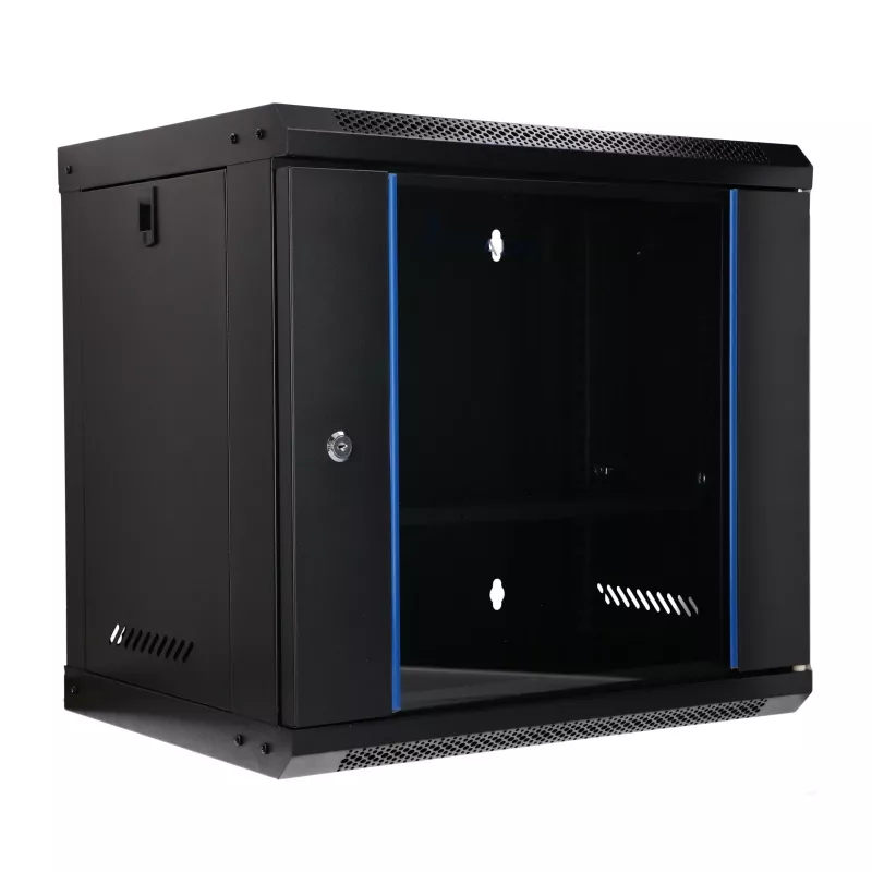 EXTRALINK LITE 9U 530x400 sieninis stelažinis kabinetas juodas su lentyna