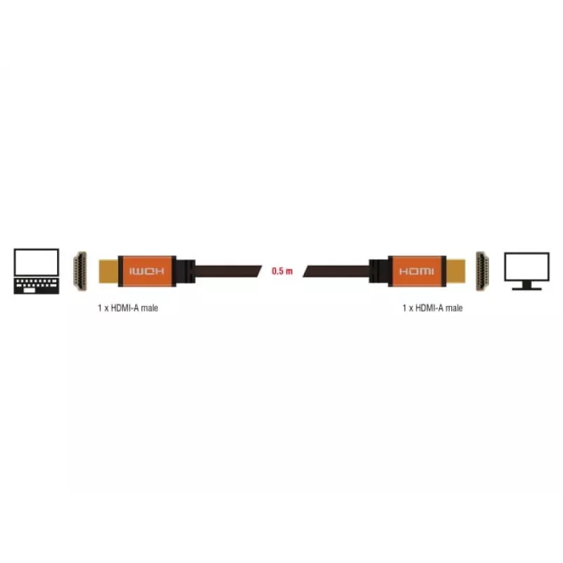 DeLOCK HDMI kabelis HDMI (M) į HDMI (M) 50 cm, triguba izoliacija, juodas/auksinis, 8K palaikymas