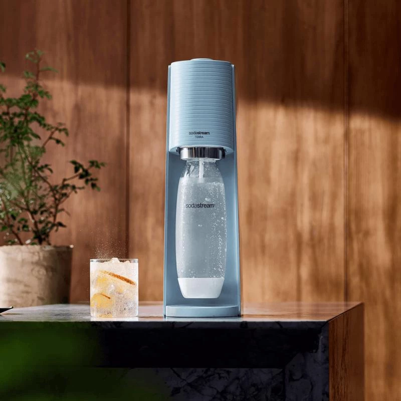 SodaStream gazuotas vandens aparatas Terra šviesiai mėlynas QC su CO2 balionėliu ir 1L PET buteliu