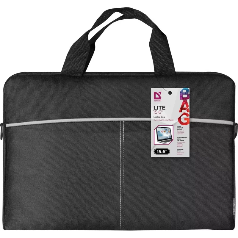 Dėklas nešiojamam kompiuteriui DEFENDER Lite 39,6 cm (15,6 colio) juodai pilkas, poliesteris, užtrauktukas, rankena, nuimamas peties diržas