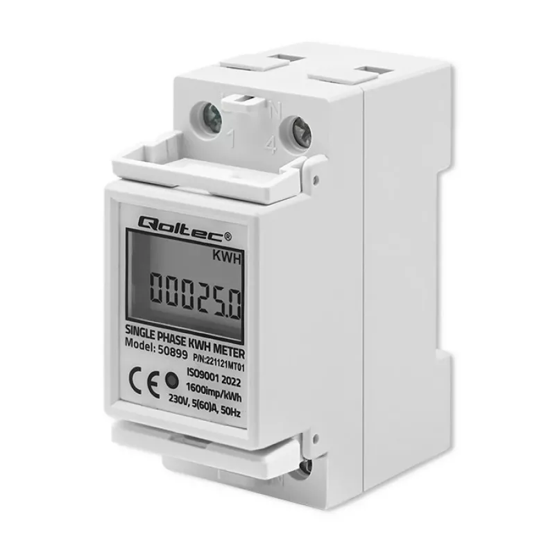 Vienfazis elektros energijos skaitiklis QOLTEC 50899 230 V 50 Hz, 5(60) A, 1.0 klasė, LCD