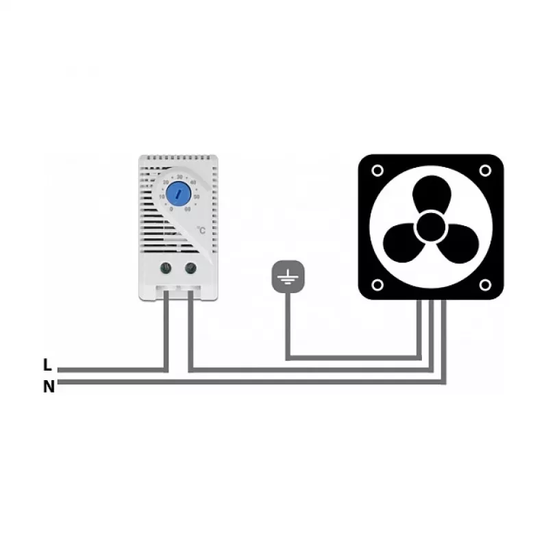 Termostatas DELOCK 66823, plastikinis korpusas IP20, 30 W, 250 V, 10 A, 43×60×33 mm, mėlynai pilkas