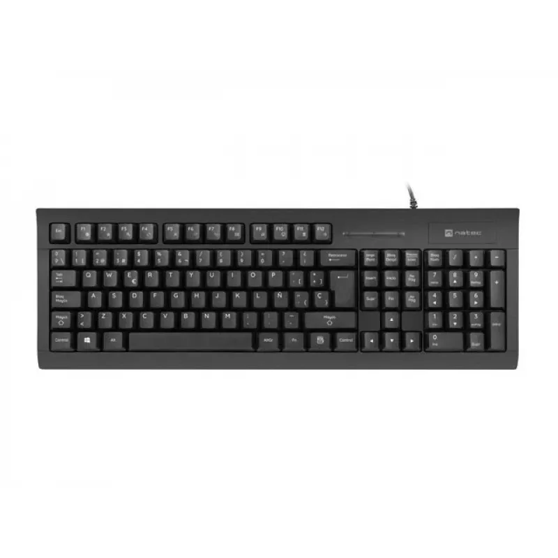NATEC Moray ES laidinė pilno dydžio klaviatūra su USB, ispanišku QWERTY išdėstymu, 105 klavišais, ID kortelių skaitytuvu, 1,5 m laidu, juoda
