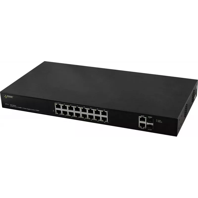 PULSAR SF116 valdomas tinklo jungiklis Fast Ethernet (10/100) PoE 1U juodas