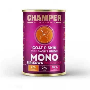 CHAMPER Coat & Skin Monoprotein Beef šlapias šunų ėdalas - 400g