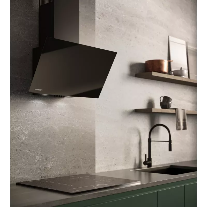 Sieninis gartraukis MAAN Vertical Glass 60 Black, stiklas/plienas, 595 mm, 135–320 m³/h, elektroninis valdymas