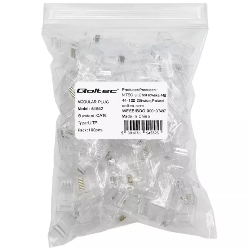 RJ45 modulinė jungtis QOLTEC 54552 CAT6 UTP, 100 vnt. pakuotė