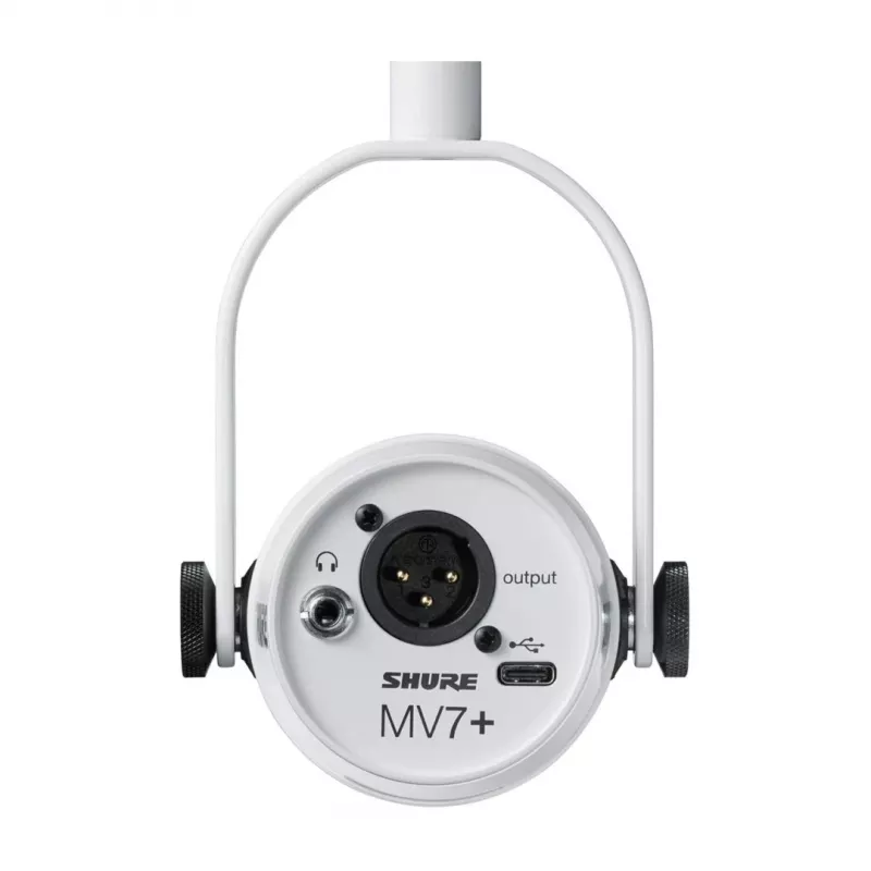 Shure MV7+-W - balso/pulto mikrofonas su XLR/USB-C jungtimi, baltas