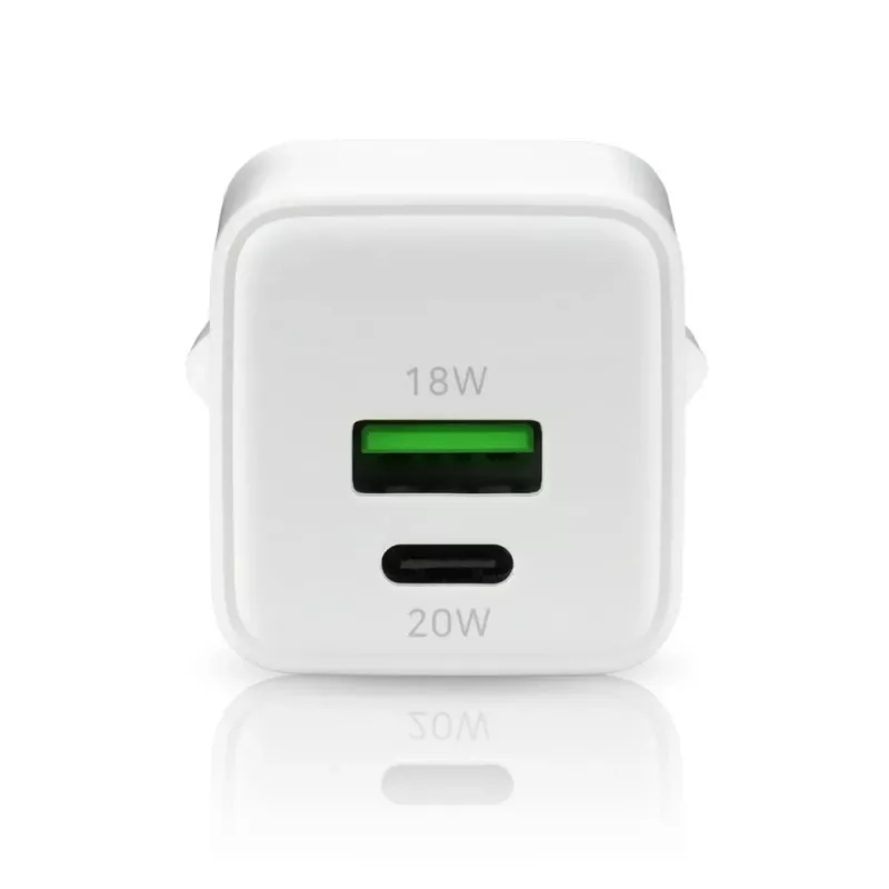 Sieninis įkroviklis everActive SC-330Q su 1x USB-A ir 1x USB-C prievadais, 20W, baltas