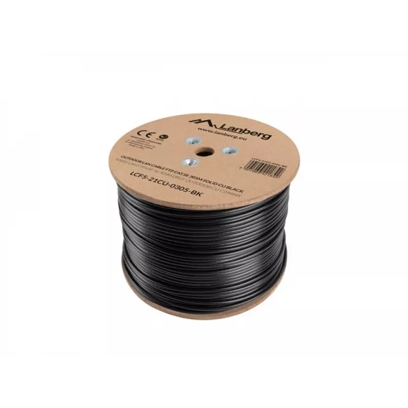 LANBERG kabelis tinklo Cat5e LCF5-21CU-0305-BK, F/UTP varis, 305 m, 24 AWG, PE apvalkalas, juodas