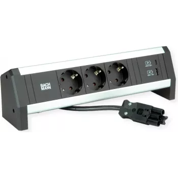 BACHMANN Desk1 3x įžemintas lizdas, USB įkroviklis, GST18 0,2m