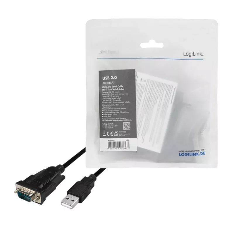 LogiLink AU0048A nuoseklusis laidas, USB A – DB-9, 1,5 m, juodas