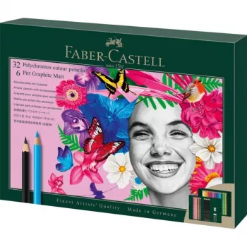 Aliejiniai pieštukai Faber-Castell Polychromos & Pitt Graphite Matt rinkinys 38 vnt. įvairiaspalviai