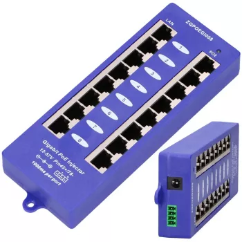 PoE injektorius Extralink Gigabit 8 prievadų 1000Mb/s RJ45 Mode B