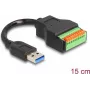 DeLOCK USB 3.2 Gen 1 laidas, USB Type-A kištukas į gnybtų bloko adapterį, 15 cm