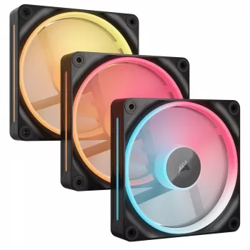 CORSAIR iCUE LINK LX120-R RGB 120 mm kompiuterio korpuso ventiliatoriai, atvirkštinės mentės, PWM, 3 vnt. pakuotė, juodos spalvos