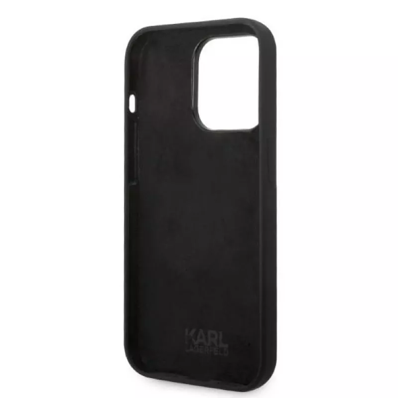 Karl Lagerfeld minkštas silikoninis dėklas RSG juodas, skirtas Apple iPhone 14 Pro KLHCP14LSRSGRCK