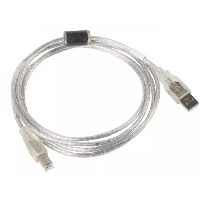 USB 2.0 kabelis LANBERG CA-USBA-12CC-0018-TR, USB A (kištukas) į USB B (kištukas), 1,8 m, permatomas