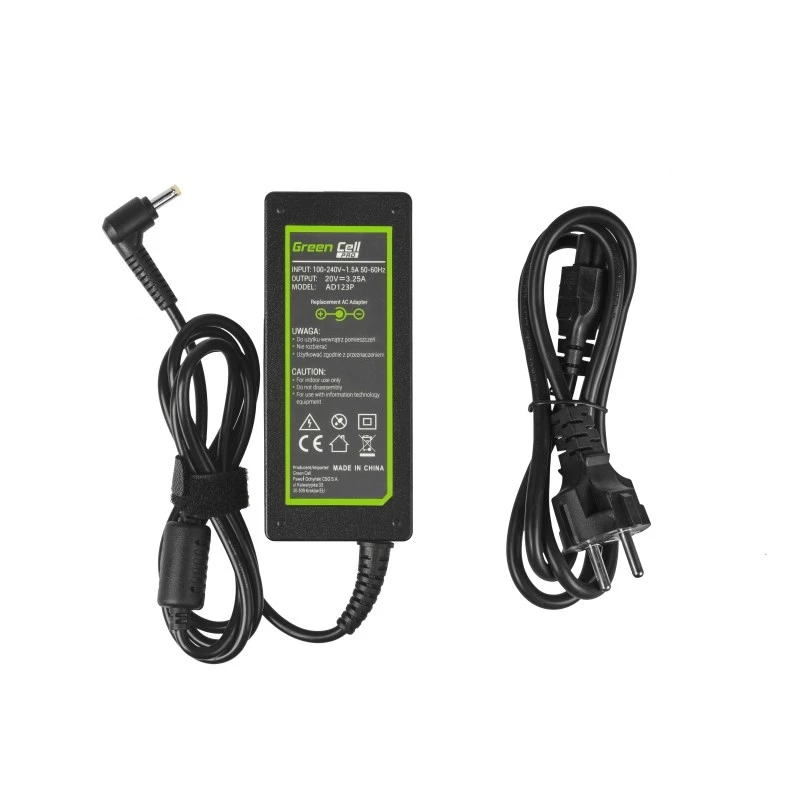 Maitinimo adapteris Green Cell AD123P 65 W 20 V 3,25 A, skirtas Lenovo, vidaus naudojimui, juodas, 2 m laidas