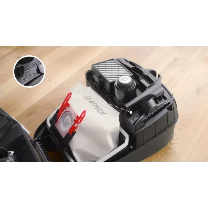 Siurblys Bosch BGB 41RD3H — 600 W, 4 L dulkių maišas, HEPA filtras, 11 m spindulys, teleskopinis vamzdis, raudonas