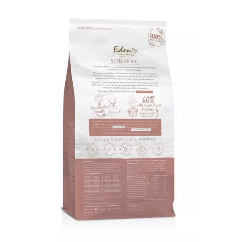 EDEN Semi-Moist Salmon & Quail - pusiau drėgnas šunų ėdalas - 10kg