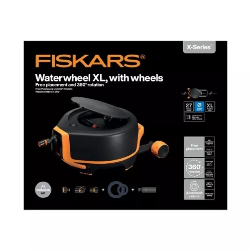 Fiskars sodo žarna su būgnu ir ratukais, XL, 13 mm