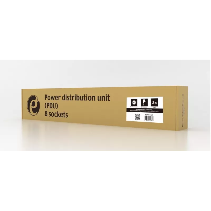 EnerGenie EG-PDU-014-F Rack maitinimo skirstytuvas (8 FR lizdai, 1U, 16A, Schuko kištukas, 3 m, juoda spalva)