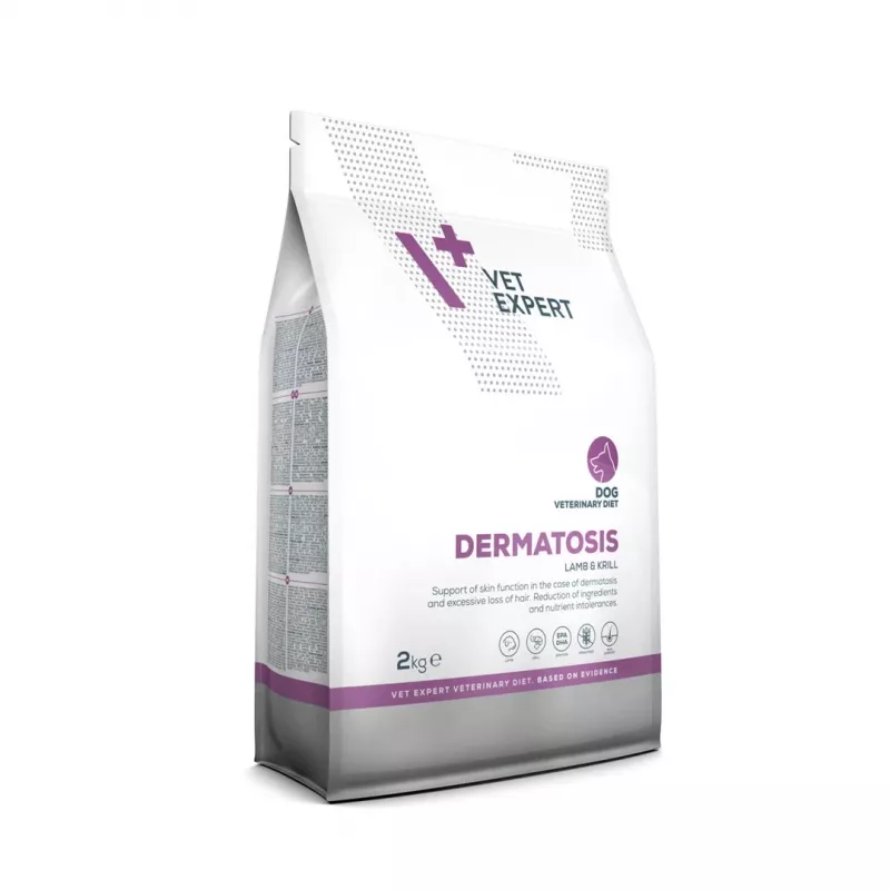 Sausas šunų ėdalas VETEXPERT Veterinary Diet Dermatosis Ėriena ir Krilis, 2 kg, suaugusiems šunims, baltymai 24%, riebalai 17%