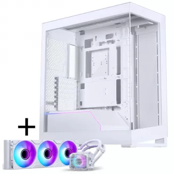 PHANTEKS NV-Serie NV5 MK2 ATX korpusas, grūdintas stiklas, DRGB - matinė balta + Glacier One 360M25 Gen2 DRGB skysčio aušinimo sistema - 360 mm