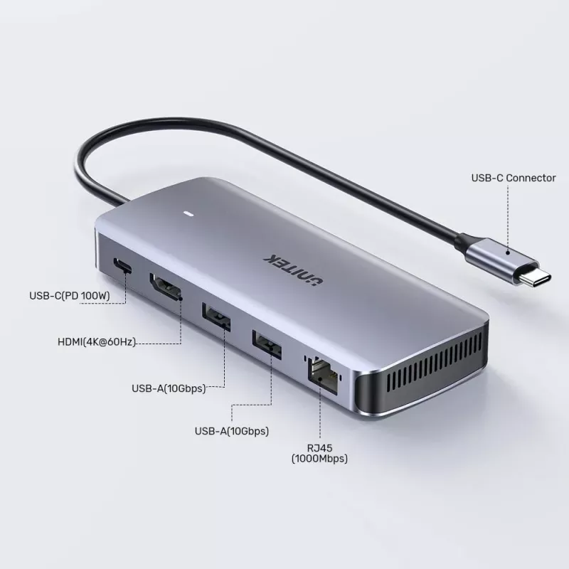 UNITEK aktyvus USB-C centras 10Gbps, M.2, HDMI, PD 100W