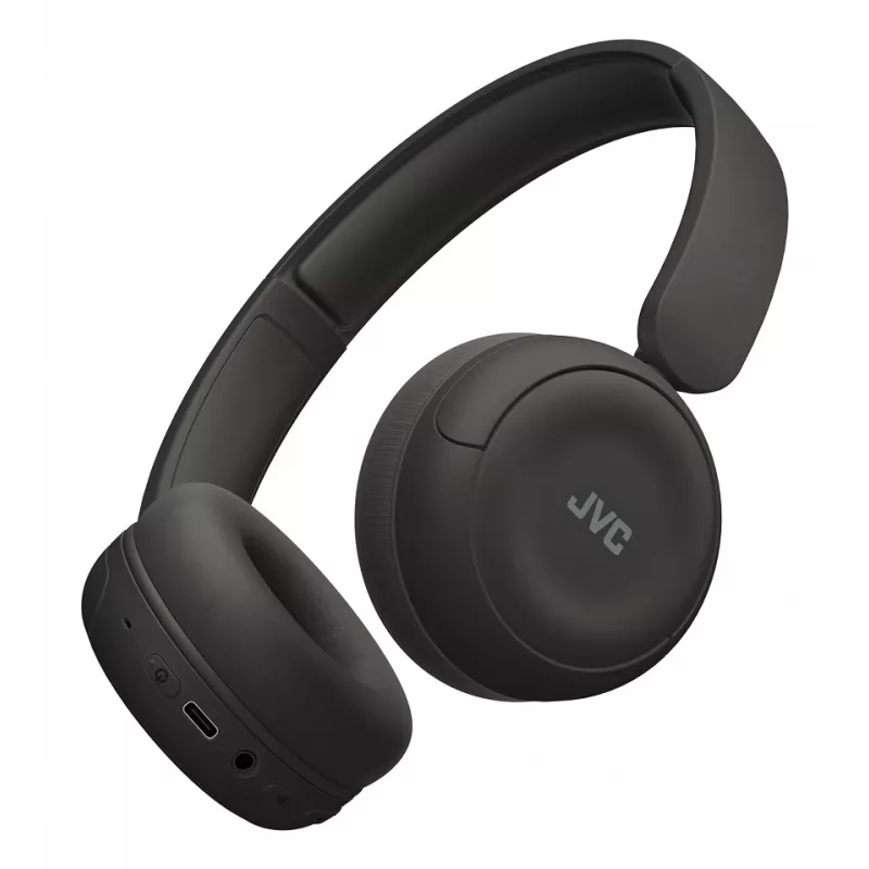 Ausinės JVC HA-S59W – belaidės ir laidinės Bluetooth, USB‑C, uždėjimo ant ausų, 20–20000 Hz, 1,2 m laidas, 148 g, juodos